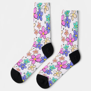 colourful rainbow bright flowers bumble bees flora socks