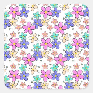 colourful rainbow bright flowers bumble bees flora square sticker