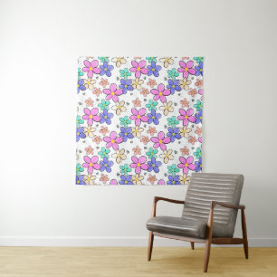 colourful rainbow bright flowers bumble bees flora tapestry