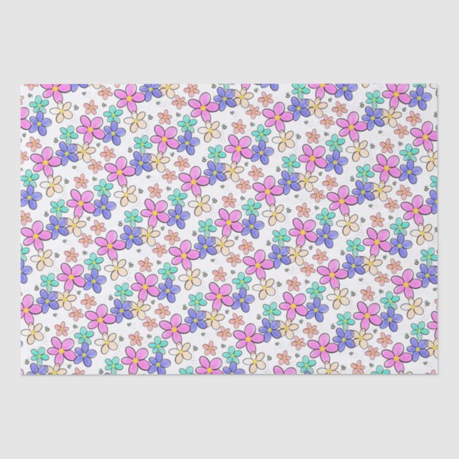 colourful rainbow bright flowers bumble bees flora tissue paper (Front)