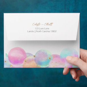 Colourful Rainbow Bubble Baby Shower Return Addres Envelope