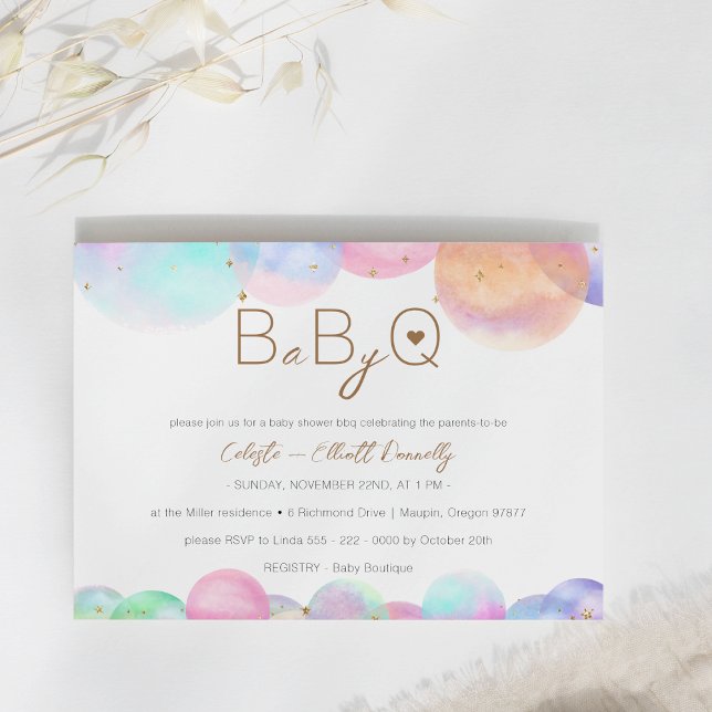 Colourful Rainbow Bubbles Baby-Q BBQ Baby Shower Invitation (Creator Uploaded)