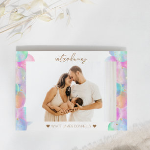 Colourful Rainbow Bubbles Photo Birth Announcement Postcard