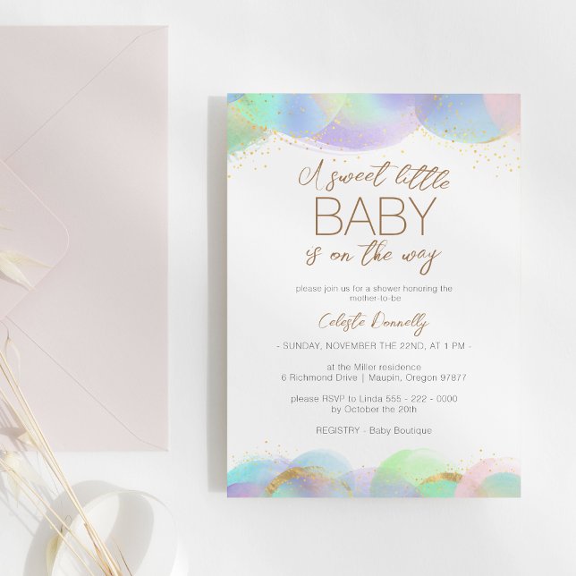 Colourful Rainbow Bubbles Sweet Little Baby Shower Invitation (Creator Uploaded)