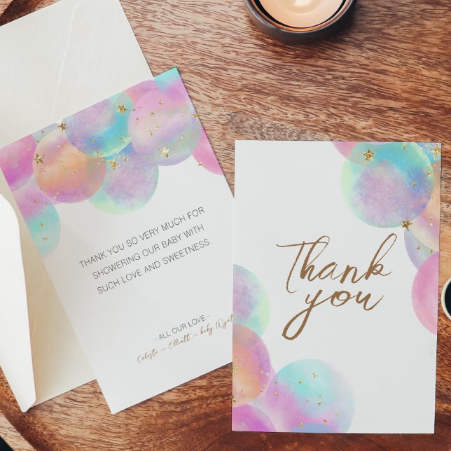 Colourful Rainbow Bubbles White Baby Shower Thank You Card (Creator Uploaded)