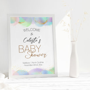 Colourful Rainbow Bubbles White Baby Shower Welcom Poster