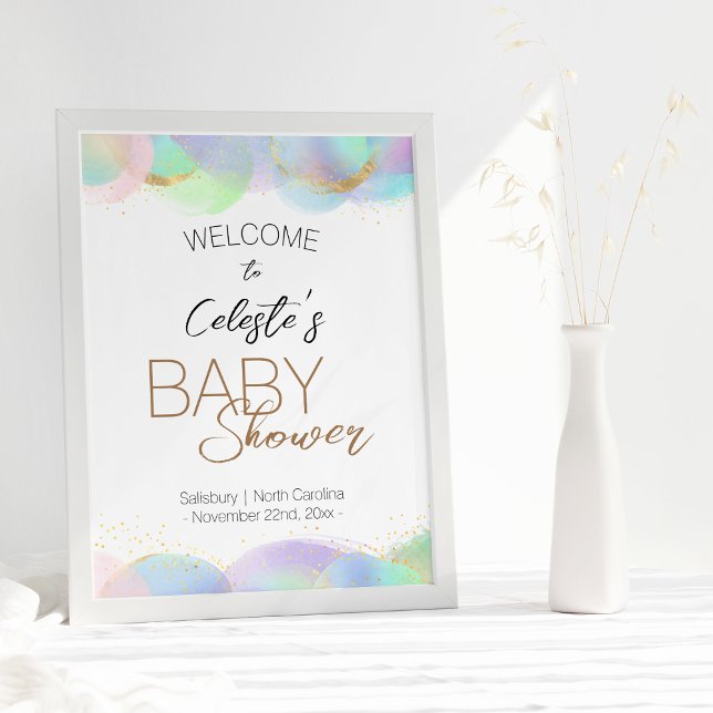 Colourful Rainbow Bubbles White Baby Shower Welcom Poster (Creator Uploaded)