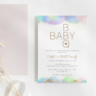 Colourful Rainbow Bubbles White BBQ Baby Shower Invitation