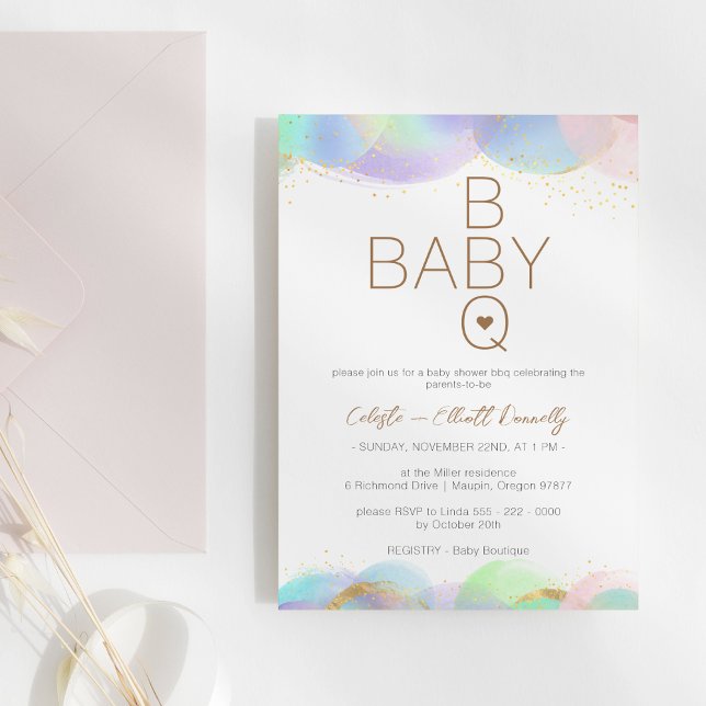 Colourful Rainbow Bubbles White BBQ Baby Shower Invitation (Creator Uploaded)