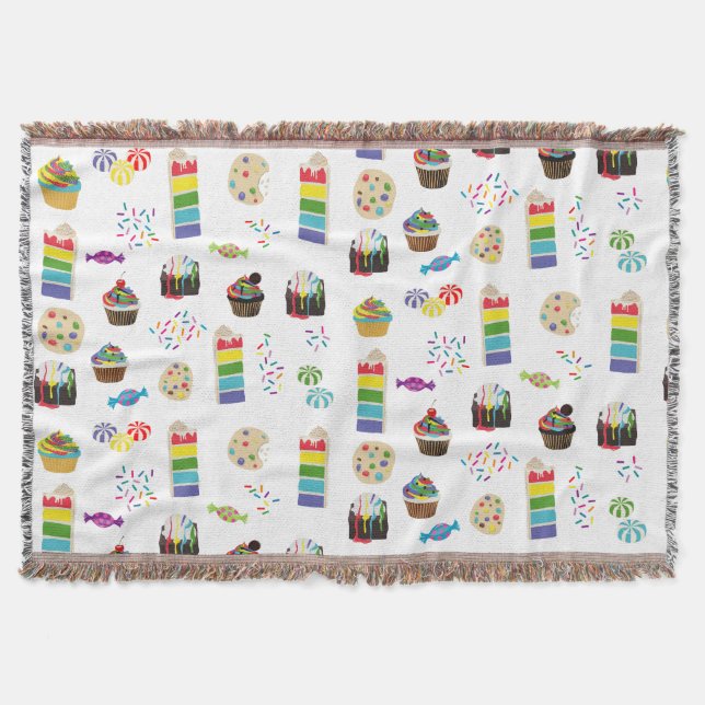 Colourful Rainbow Cake Desserts & Sprinkles Patter Throw Blanket (Front)