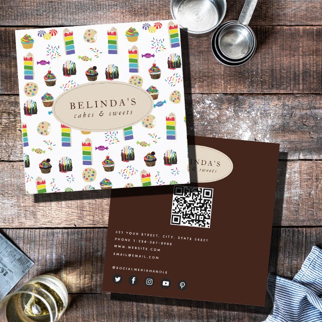 Colourful Rainbow Cake Desserts & Sprinkles QR Cod Square Business Card (Colorful Rainbow Cake Desserts & Sprinkles QR Code Square Business Card)