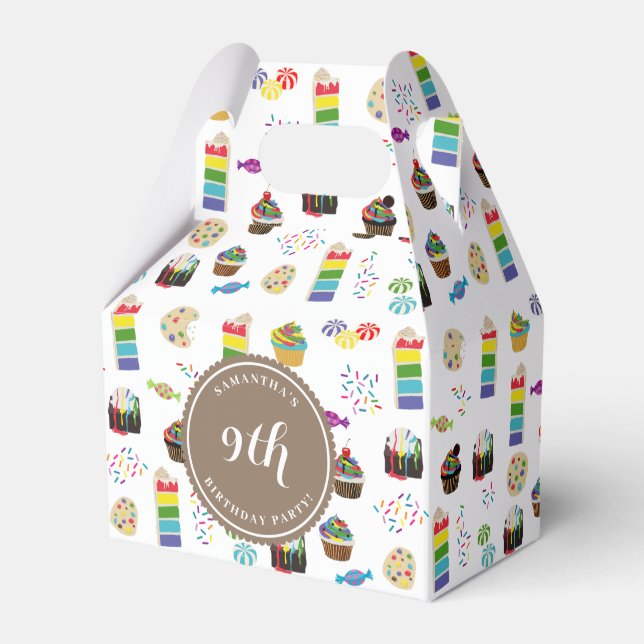 Colourful Rainbow Cake Sprinkles Birthday Party Favour Box (Front Side)