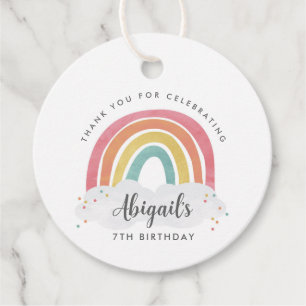 Colourful Rainbow Calligraphy Kids Birthday Favour Tags
