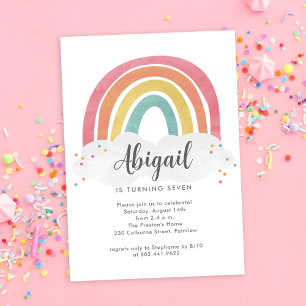 Colourful Rainbow Calligraphy Kids Birthday Invitation