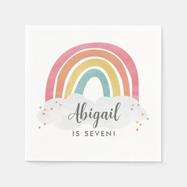 Colourful Rainbow Calligraphy Kids Birthday Napkin (Front)