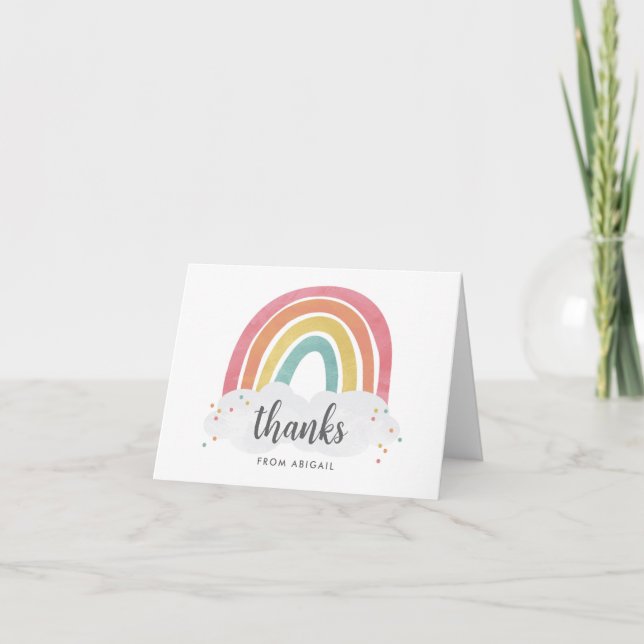 Colourful Rainbow Calligraphy Kids Birthday Thank You Card (Front)