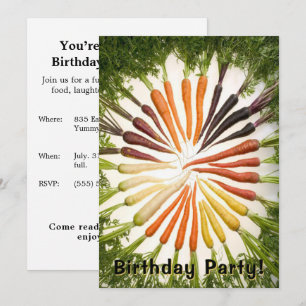 Colourful Rainbow Carrot Food Theme Birthday Party Invitation