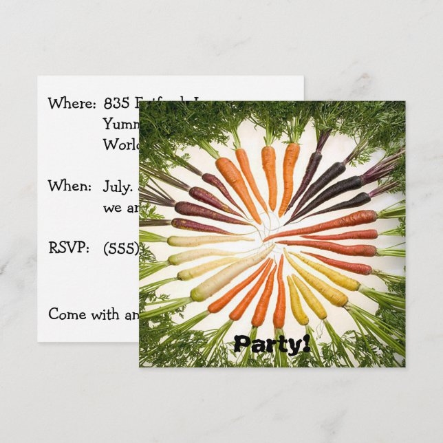 Colourful Rainbow Carrot Vegetable Fun Garden Part Invitation (Front/Back)
