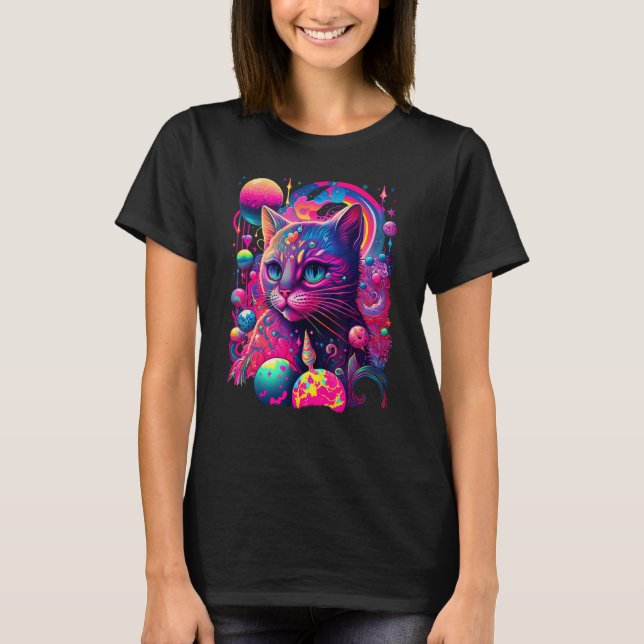 Colourful Rainbow Cat Graphic T-Shirt (Front)