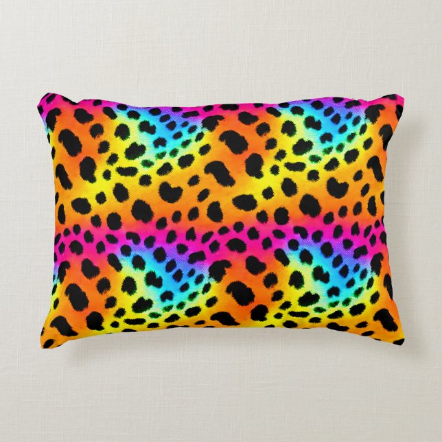 Colourful Rainbow Cheetah Seamless Pattern  Decorative Cushion (Front)