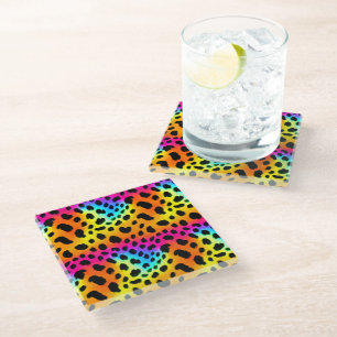 Colourful Rainbow Cheetah Seamless Pattern Glass Coaster