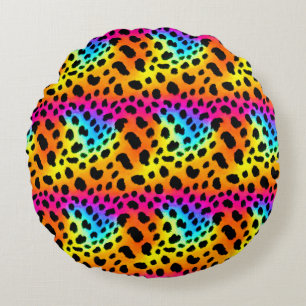 Colourful Rainbow Cheetah Seamless Pattern Round Cushion