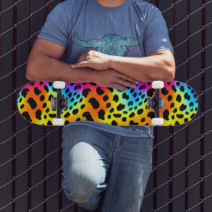 Colourful Rainbow Cheetah Seamless Pattern   Skateboard