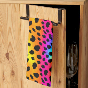 Colourful Rainbow Cheetah Seamless Pattern  Tea Towel