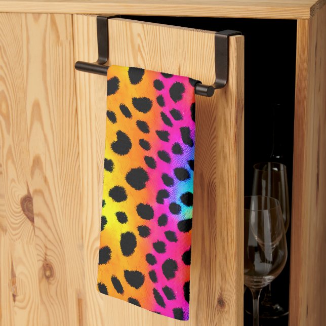 Colourful Rainbow Cheetah Seamless Pattern  Tea Towel (Thirds Fold)