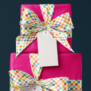 Colourful Rainbow Chequerboard Pattern Satin Ribbon