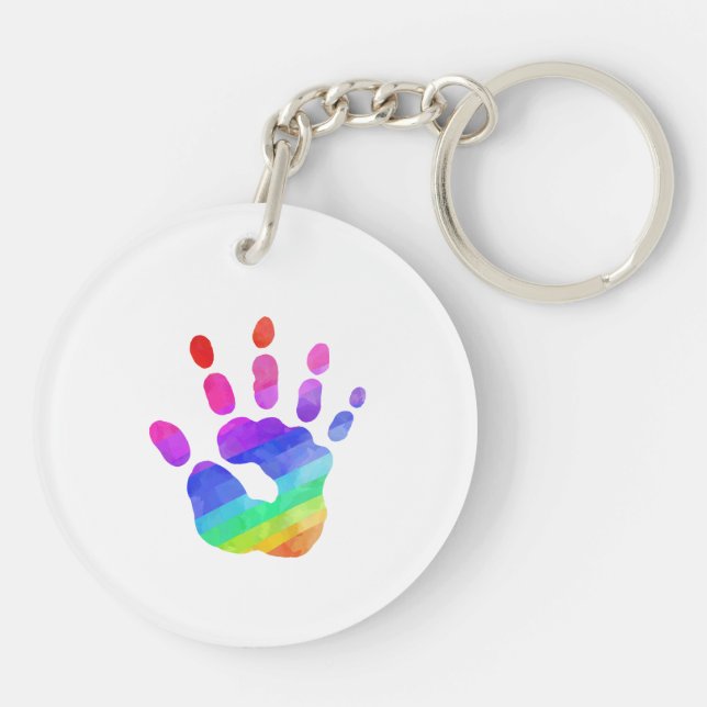 Colourful Rainbow Child Handprint Kids Key Ring (Back)