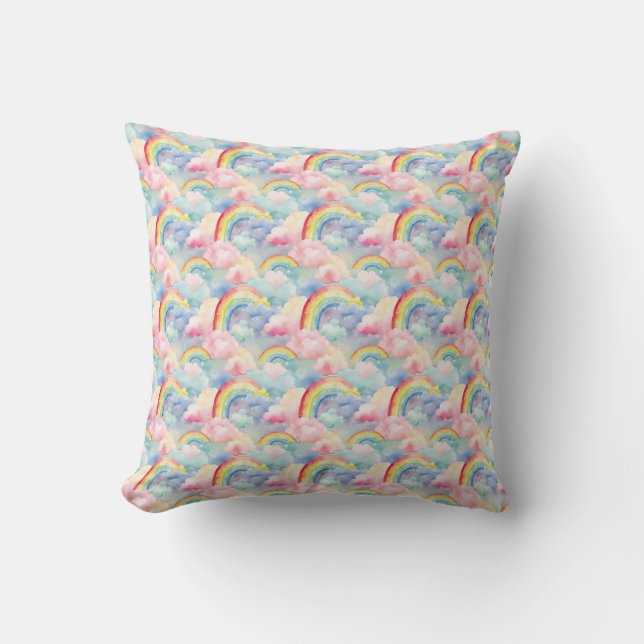 Colourful Rainbow, Cloud, and Star Cushion (Front)