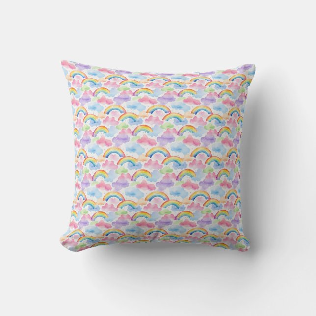 Colourful Rainbow, Cloud, and Star Pattern Cushion (Front)