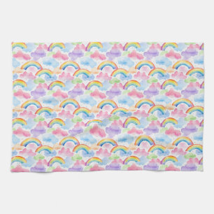Colourful Rainbow, Cloud, and Star Pattern Tea Towel