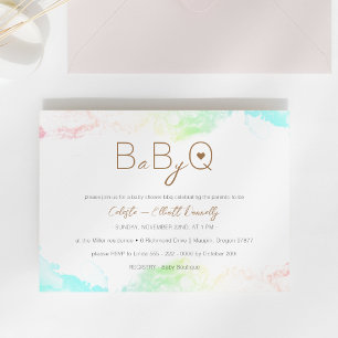 Colourful Rainbow Clouds Baby-Q BBQ Baby Shower Invitation