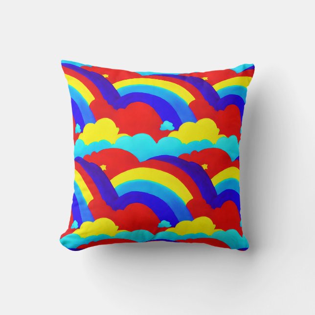 Colourful Rainbow Clouds Kids Pattern Cushion (Front)