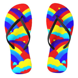 Colourful Rainbow Clouds Kids Pattern   Jandals