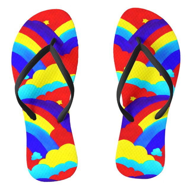 Colourful Rainbow Clouds Kids Pattern   Jandals (Footbed)