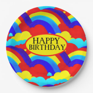 Colourful Rainbow Clouds Kids Pattern  Paper Plate