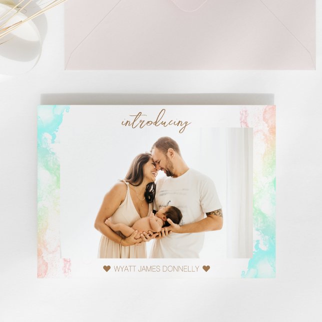 Colourful Rainbow Clouds Photo Birth Announcement (Creator Uploaded)