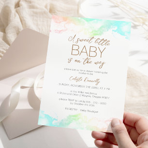 Colourful Rainbow Clouds Sweet Little Baby Shower Invitation