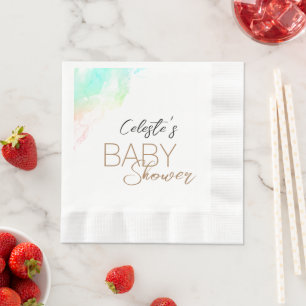Colourful Rainbow Clouds White Baby Shower Napkins
