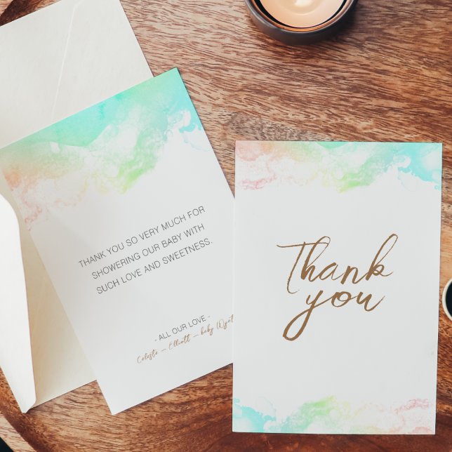 Colourful Rainbow Clouds White Baby Shower Thank You Card (Creator Uploaded)