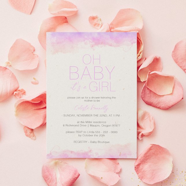 Colourful Rainbow Clouds White Oh Baby Girl Shower Invitation (Creator Uploaded)