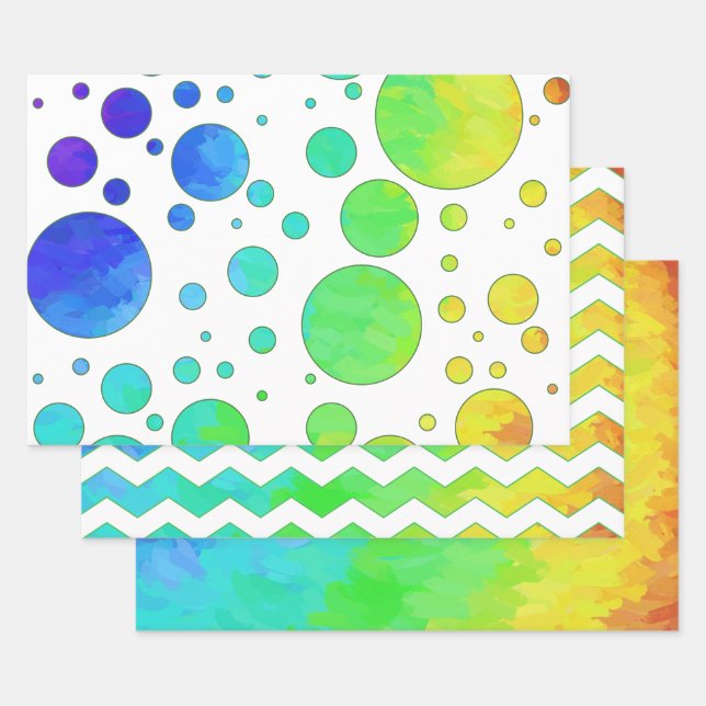 Colourful Rainbow Colour Coordinated Patterns Wrapping Paper Sheet (Set)