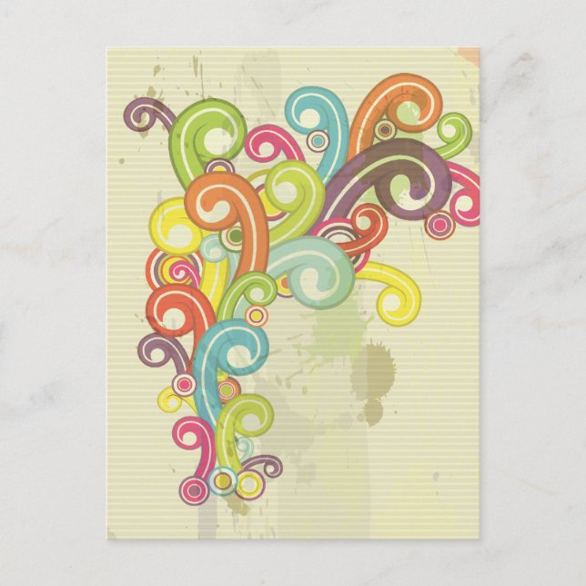 colourful rainbow colour retro swirls design postcard (Front)