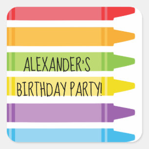 Colourful Rainbow Coloured Crayons Birthday Square Sticker