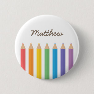 Colourful Rainbow Colouring Pencils School Kids 6 Cm Round Badge
