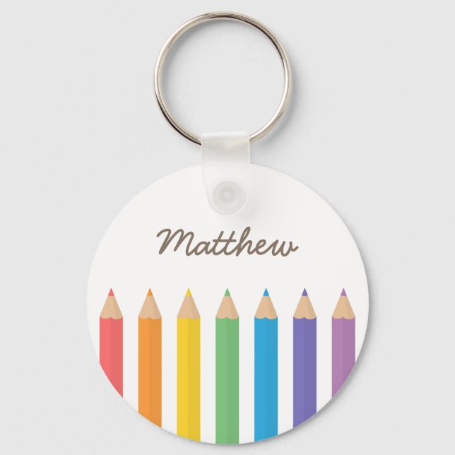 Colourful Rainbow Colouring Pencils School Kids Key Ring (Front)