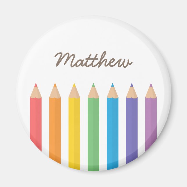 Colourful Rainbow Colouring Pencils School Kids Magnet (Front)